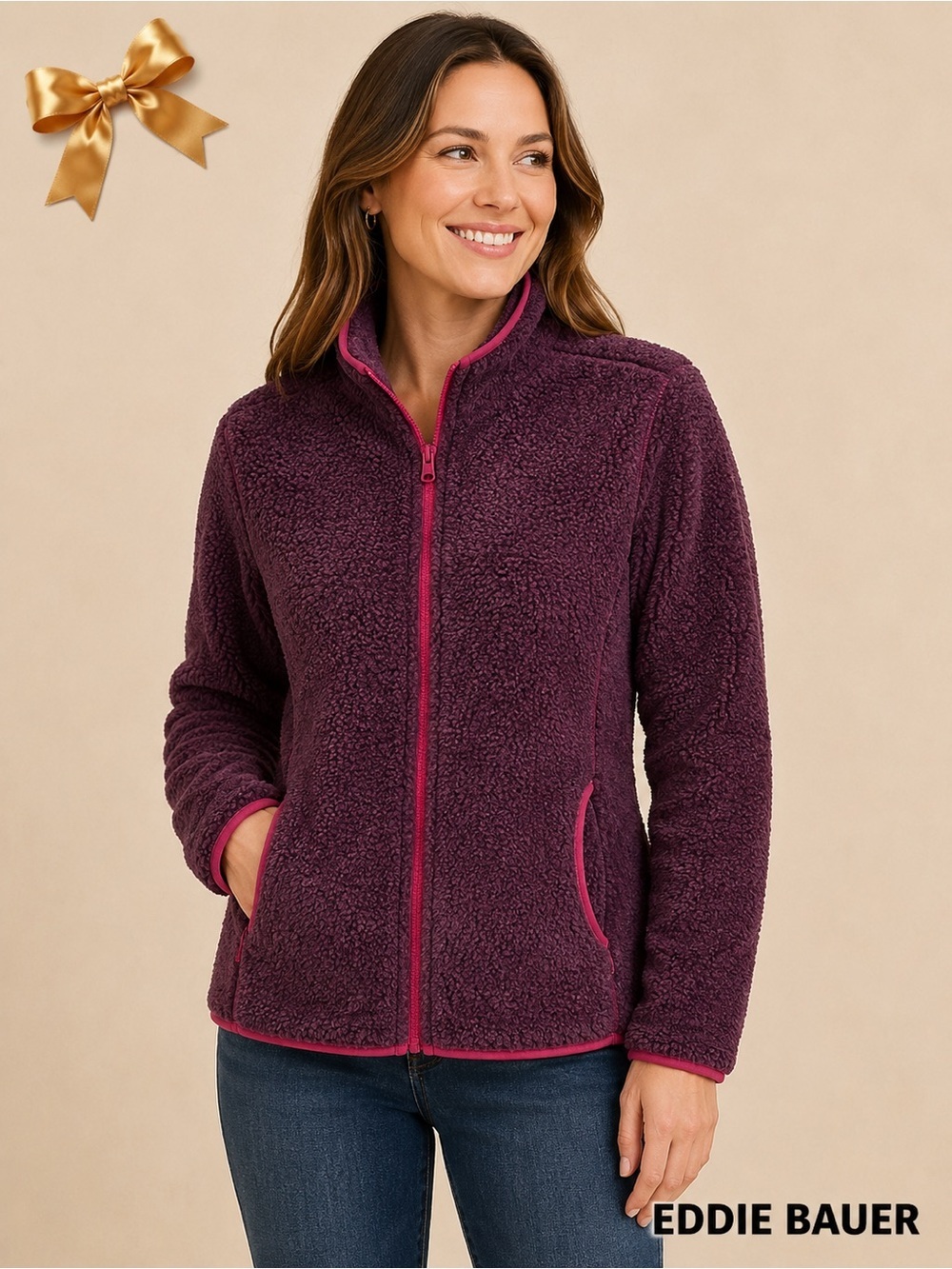 Eddie Bauer Full Zip Plush Fleece Jacket Purple S